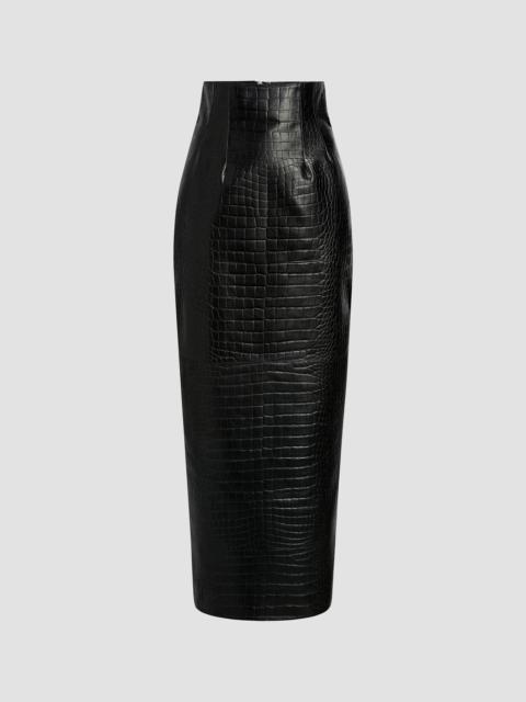 KHAITE Women's Loxley Croc-Embossed Leather Pencil Skirt - Black