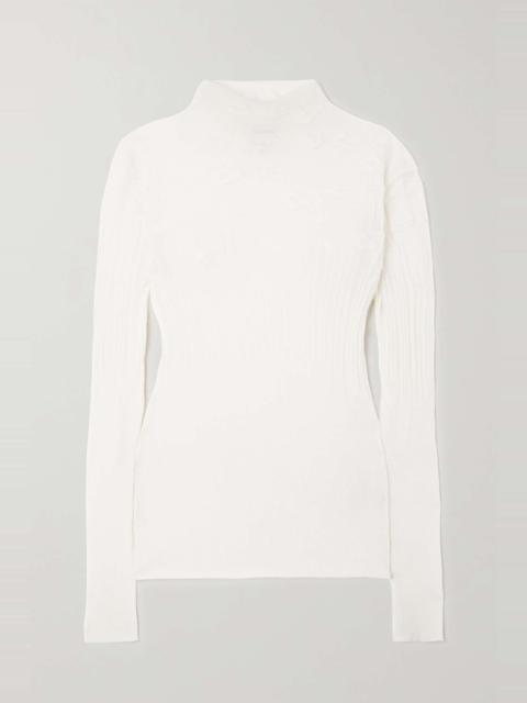 Ribbed pointelle-knit cotton-blend sweater