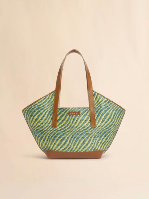 Marni GREEN RAFFIA-EFFECT WAVES SMALL TOTE BAG
