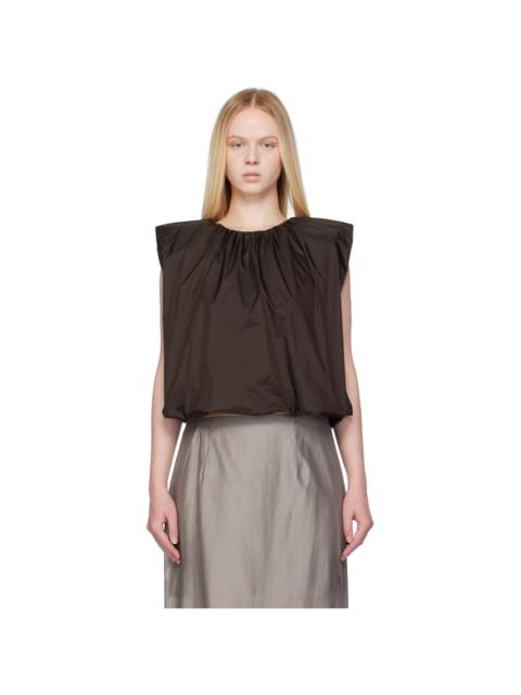 AMOMENTO Brown Nylon Volume Shirring Top
