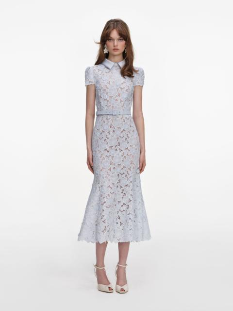 self-portrait Blue Guipure Lace Midi Dress