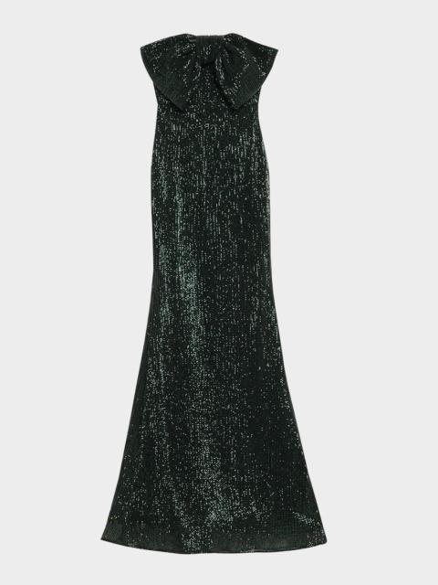 BADGLEY MISCHKA Strapless Bow-Front Sequin Gown