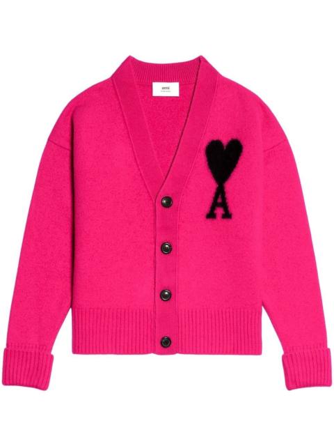 AMI Paris logo-intarsia wool cardigan
