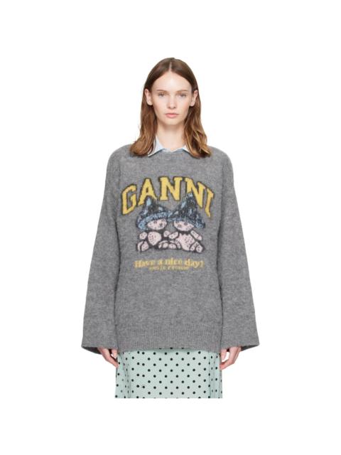 GANNI Gray Brushed Alpaca Mushroom Teddy Oversized Sweater
