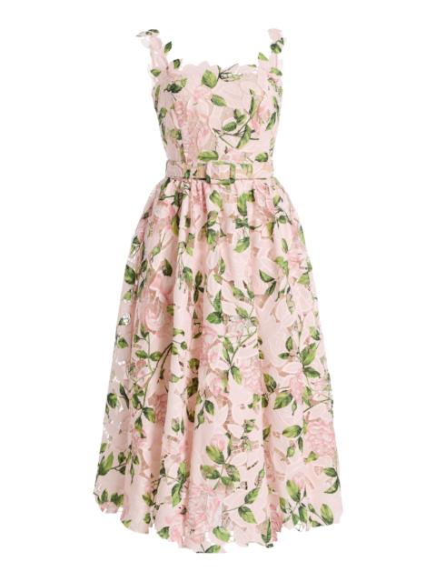 Oscar de la Renta Printed Garden Rose Cotton-Guipure Dress floral