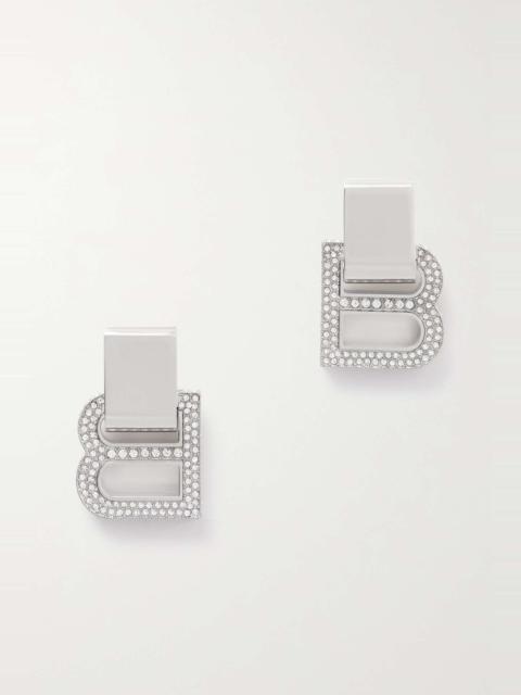 BALENCIAGA Hourglass crystal-embellished silver-tone earrings