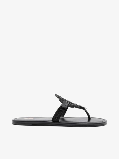 Larroudé Margherita Crystal Thong Sandal Black Suede