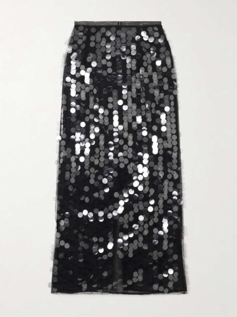 16ARLINGTON Dia embellished tulle midi skirt Black