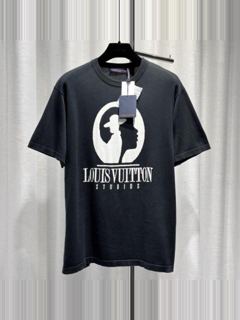 Louis Vuitton Louis Vuitton Black Letter Portrait Intarsia Ribbed Collar Cotton Knit Short Sleeve Top