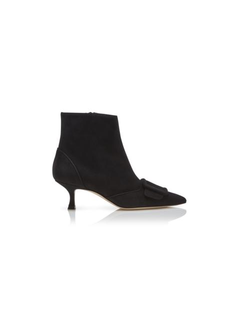 Manolo Blahnik Black Suede Buckle Detail Ankle Boots