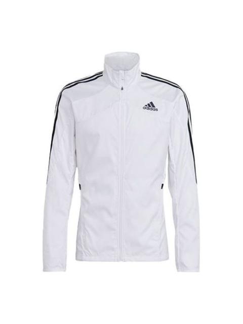 Men's adidas Marathon Jkt Logo Stripe Stand Collar White Jacket GK6111