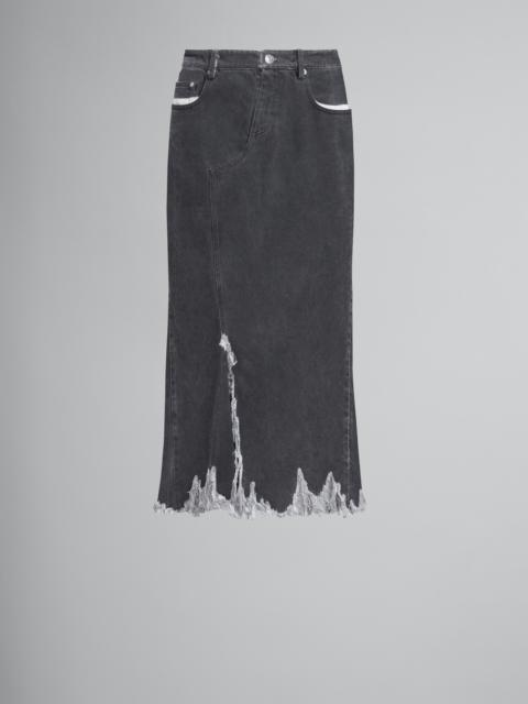 Marni GREY DENIM SKIRT WITH FRAYED HEM