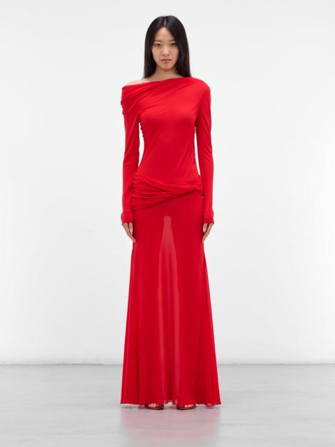 ANNA OCTOBER Red Off-Shoulder Sleeved Maxi Dress