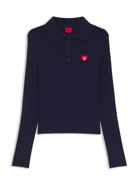 HUGO SLIM-FIT SWEATER IN RIBBED CREPE WITH POLO COLLAR