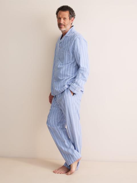 Derek Rose Arran Brushed Cotton Pajamas Blue Herringbone Stripe