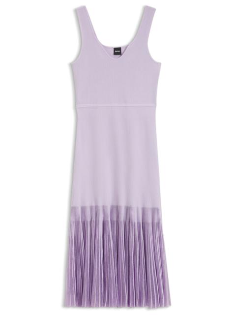 BOSS RIB-KNIT DRESS WITH SHEER PLEATING