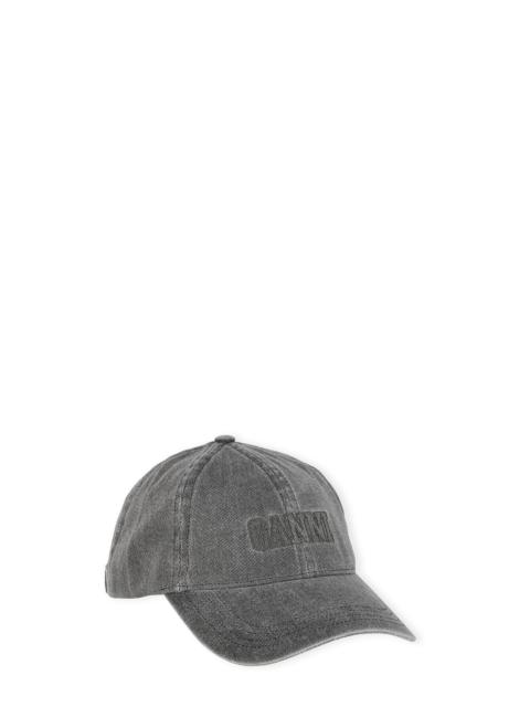 GANNI BLACK EMBROIDERED DENIM LOGO CAP