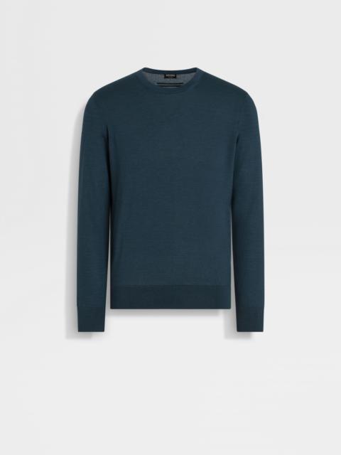 ZEGNA DARK TEAL BLUE MÉLANGE CASHSETA CREWNECK