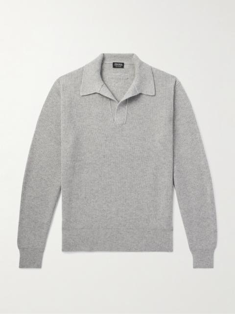 ZEGNA Ribbed Oasi Cashmere Polo Sweater