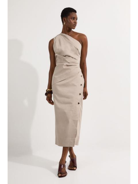 KAREN MILLEN Tailored Polished Cotton Asymmetric Drape Pencil Dress
