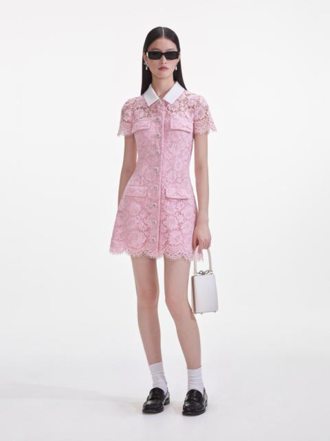 Pink Lace Collared Mini Dress