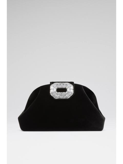 Amina Muaddi CAMELIA CLUTCH BLACK VELVET