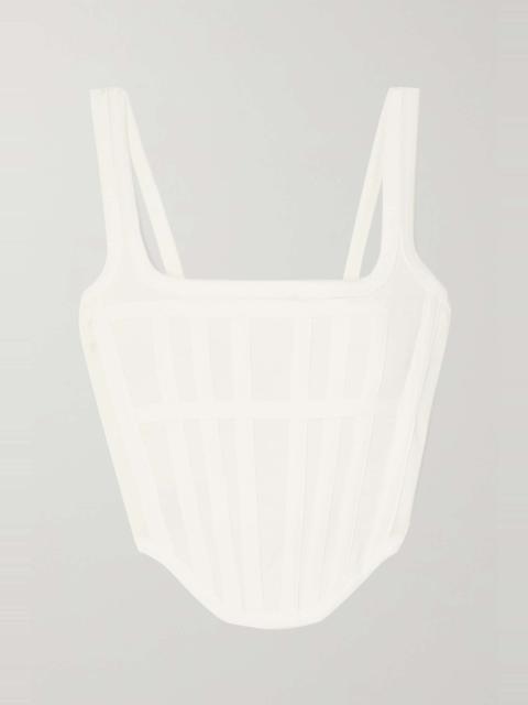 Dion Lee Cropped canvas-trimmed knitted cotton bustier top