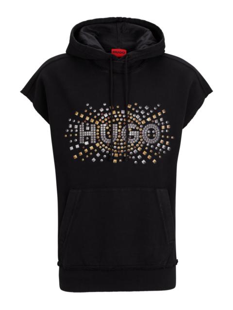 HUGO SLEEVELESS COTTON HOODIE WITH STUD-EFFECT ARTWORK