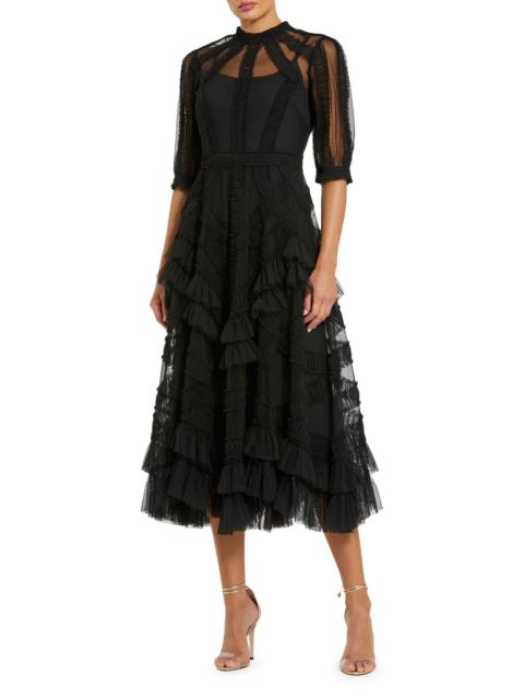 MAC DUGGAL Women's High-Neck Gathered Tulle Midi-Dress - Black