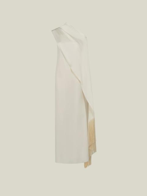 Taller Marmo Berenson draped one-shoulder fringed 크레이프 가운