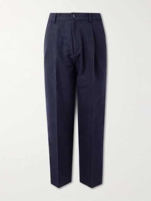 Straight-Leg Pleated Jacquard Cotton and Wool-Blend Suit Trousers