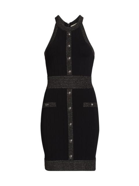 L'AGENCE Women's Anissa Metallic Knit Button Minidress - Black Gunmetal Lurex