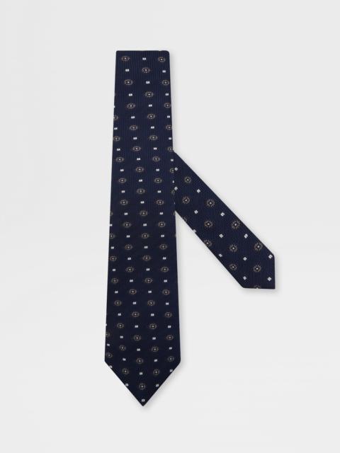 ZEGNA DARK BLUE PRINTED SILK GRENADINE TIE