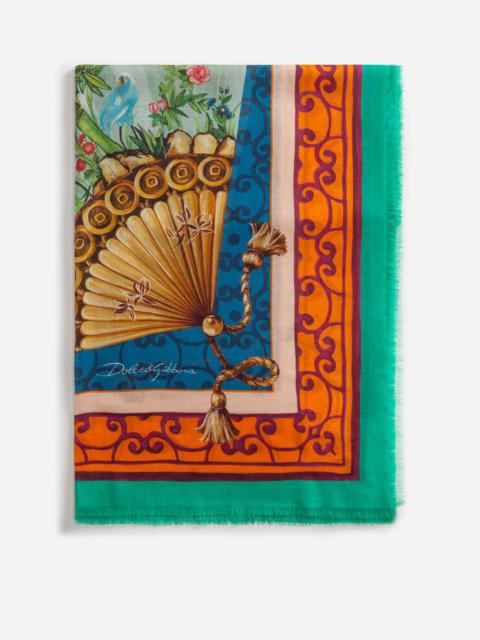 Dolce & Gabbana Scarf in modal and cashmere with Silk road print: 140 x 140cm- 55 x 55 inches