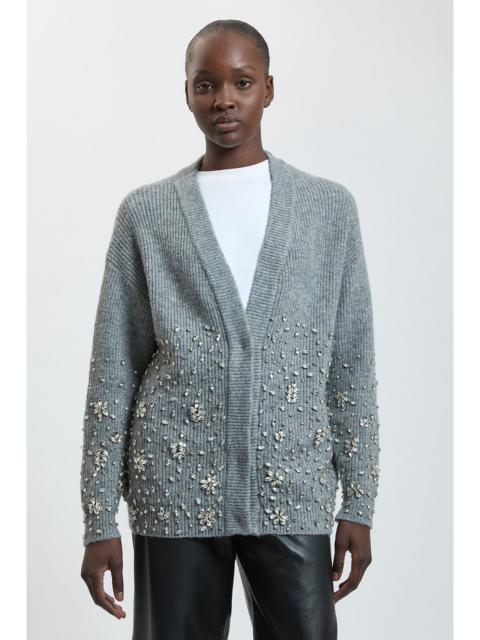 KAREN MILLEN Wool Blend Embellished Cosy Knitted Cardigan