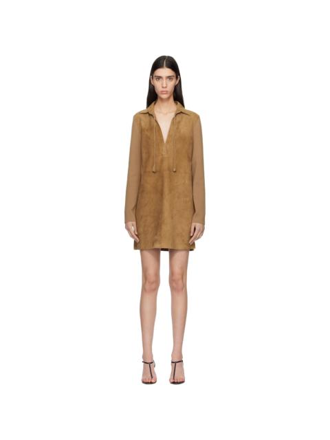 TOM FORD Tan Lamb Suede Interlock Knit Polo Minidress