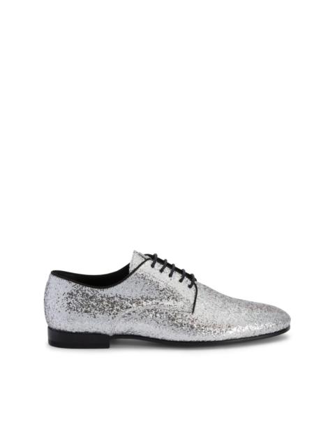 metallic-effect lace-up leather loafers