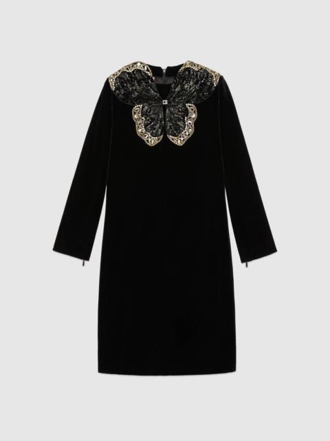GUCCI Short velvet dress with sequin butterfly