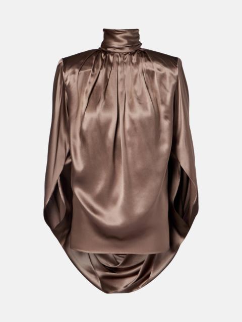 MUGLER Draped silk-blend satin top
