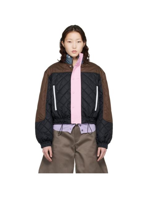 Meryll Rogge Black & Brown Quilted Track Bomber Jacket