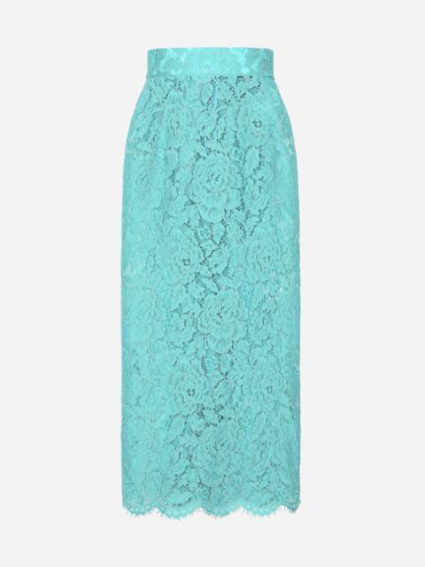 Dolce & Gabbana Branded floral cordonetto lace pencil skirt
