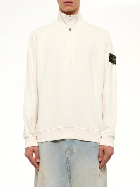 Stone Island 6100068 Brushed Cotton Quarter Zip Sweatshirt in Ivory