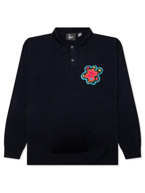 by Parra FLOWER BLOB KNITTED POLO SHIRT - MIDNIGHT BLUE