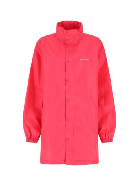 Fluo pink polyester oversize raincoat