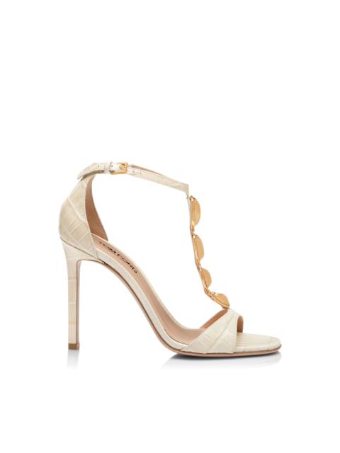 TOM FORD GLOSSY STAMPED CROCODILE LEATHER TITAN T STRAP SANDAL