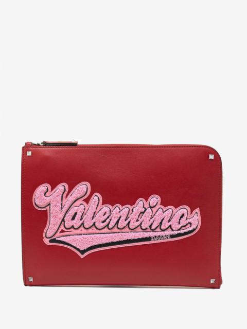 Valentino Red Leather Varsity Logo Document Holder