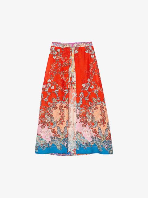 Sandro Floral-print two-layer woven maxi skirt