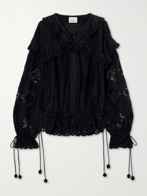 Isabel Marant Nowana Broderie Anglaise Cotton And Silk-blend Blouse