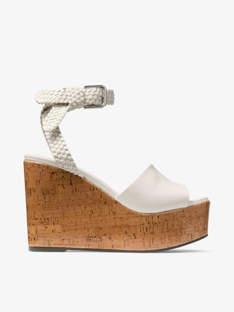 JIMMY CHOO Jori 100
Latte Shiny Calf Leather and Shiny Cork Wedges