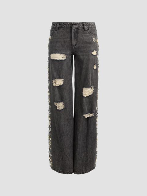 Alice + Olivia Women's Amazing Embellished Distressed Baggy Jeans - Georgia Black Multi